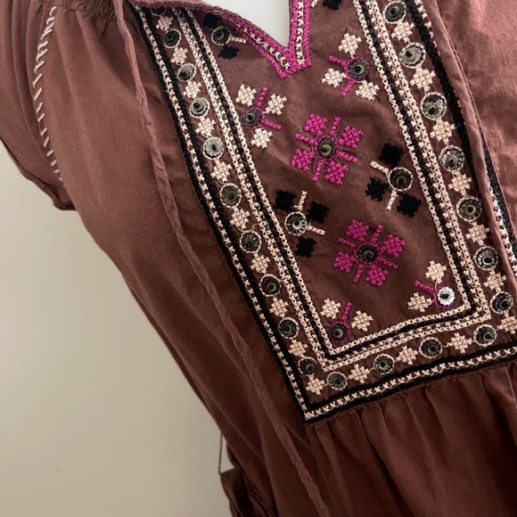 Maeve Anthropologie Cocoa Brown Embellished Boho Fairy Dress Casual Festival - Picture 8 of 10